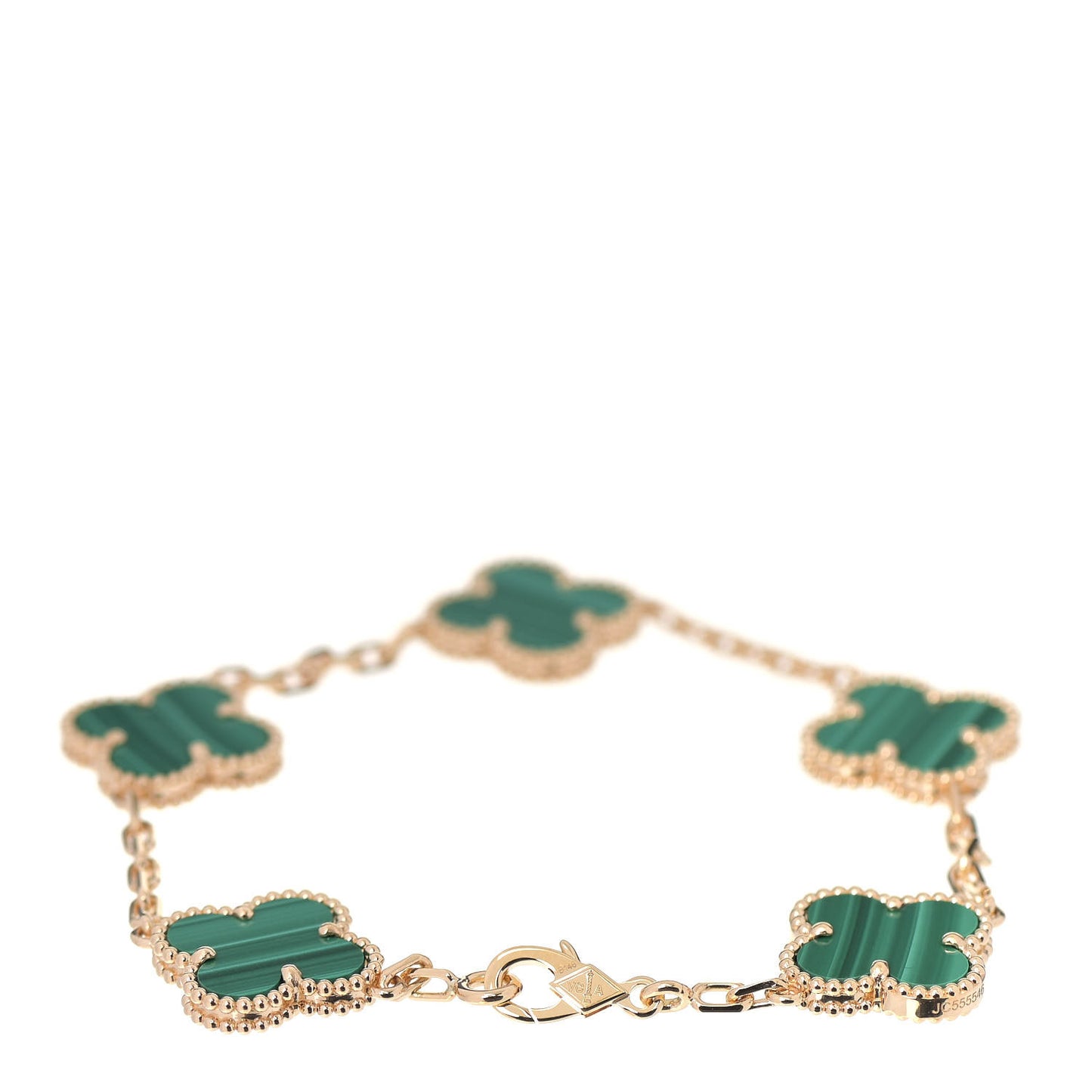 18K Yellow Gold Malachite 5 Motifs Vintage Alhambra Bracelet