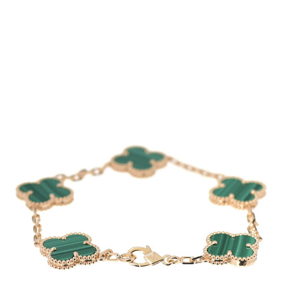 Van Cleef & Arpels 18K Yellow Gold Malachite 5 Motifs Vintage Alhambra Bracelet 2 of 6