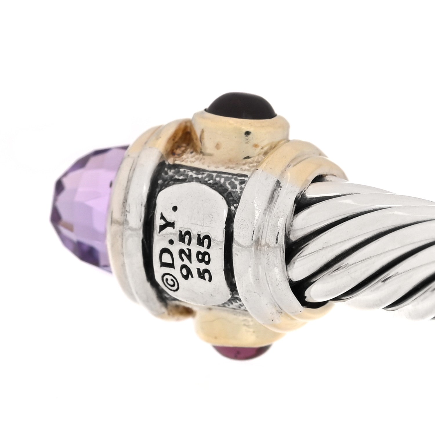 David Yurman Sterling Silver 14K Yellow Gold Amethyst Tourmaline Rhodolite 5mm Cable Renaissance Bracelet 3 of 3