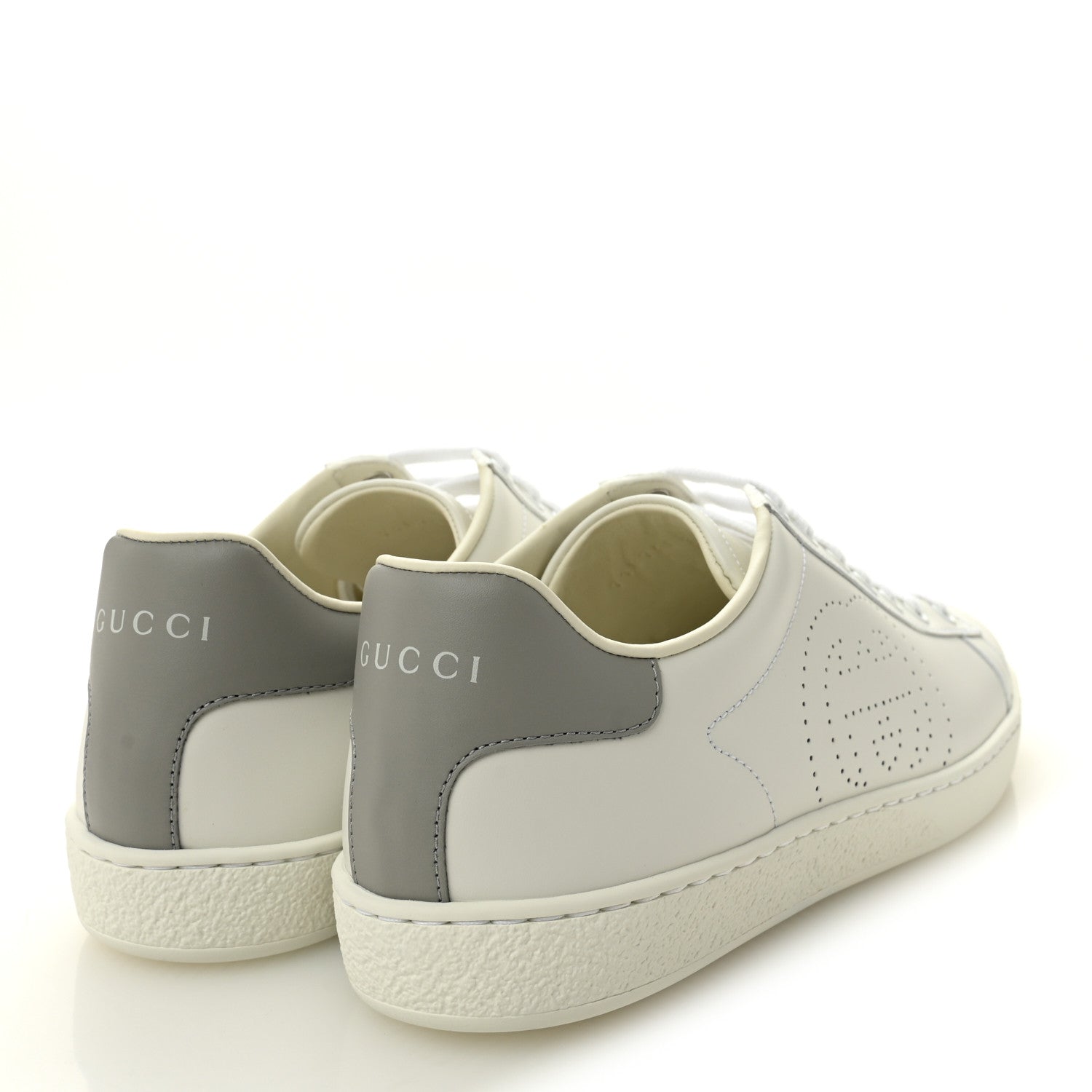 Gucci Calfskin Interlocking G Perforated Womens Ace Sneakers 38.5 White Grey Sky 4 of 10