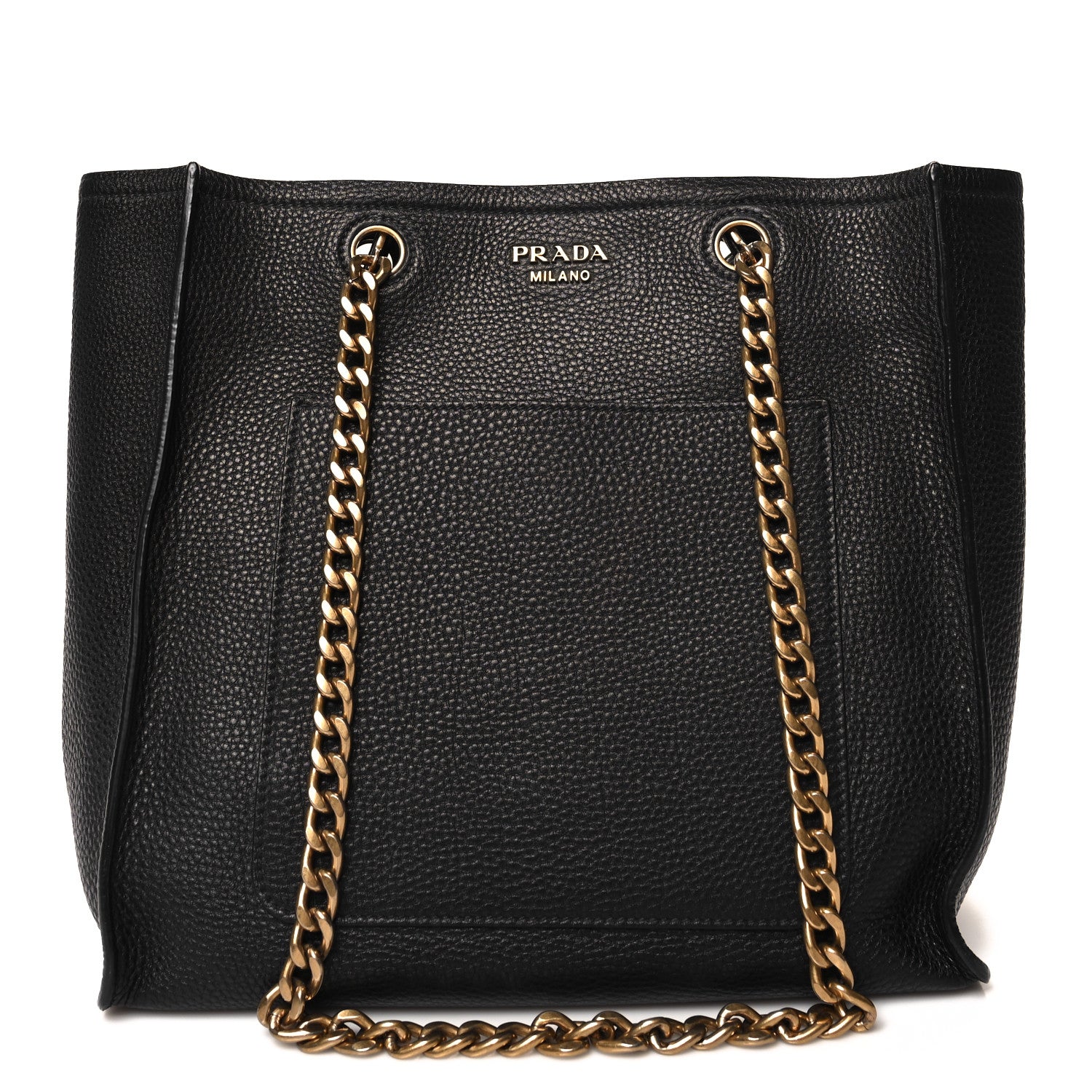 Prada Vitello Daino Chain Shopping Tote Black 1 of 9