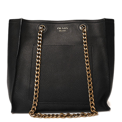 Prada Vitello Daino Chain Shopping Tote Black 1 of 9