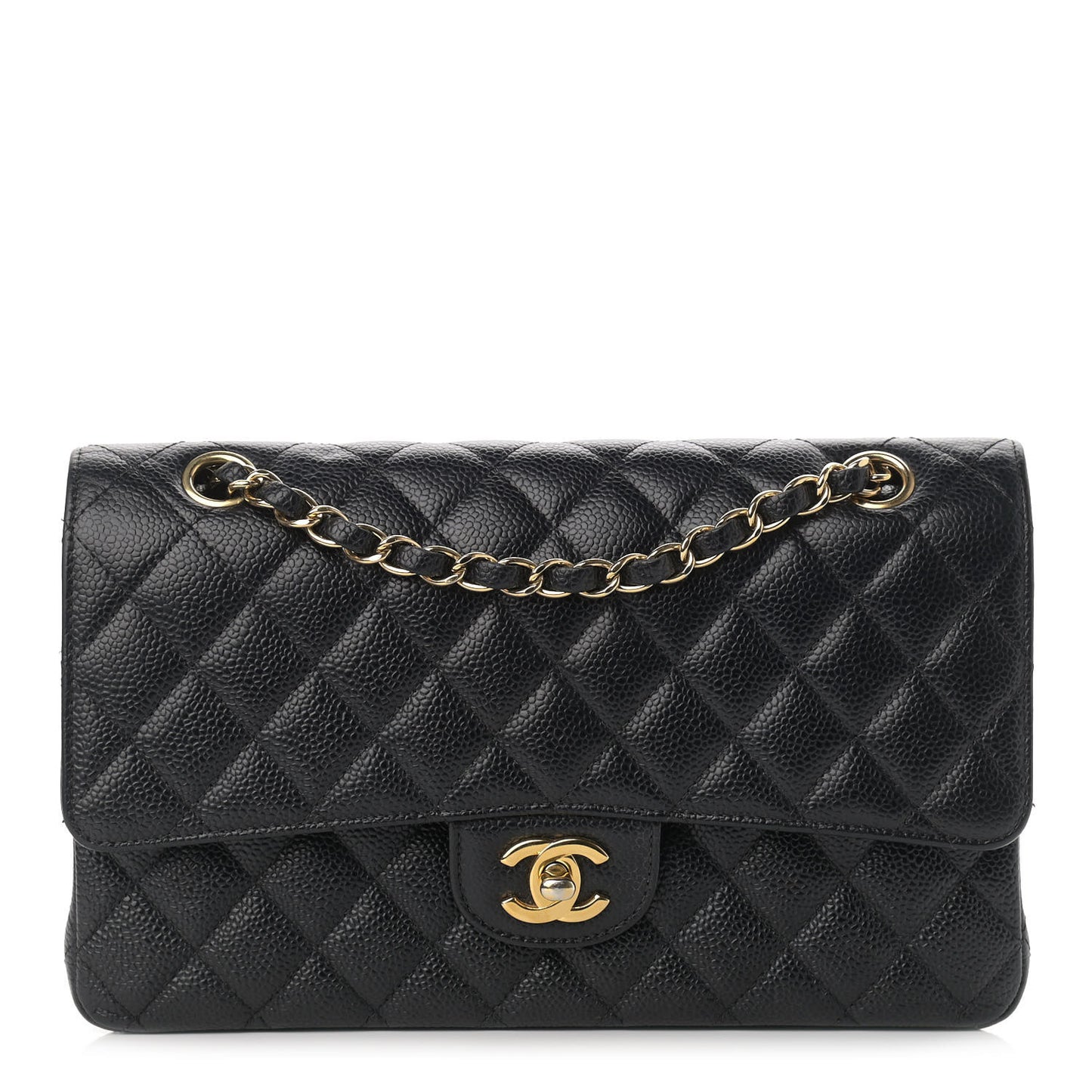 Caviar Quilted Medium Double Flap Black
