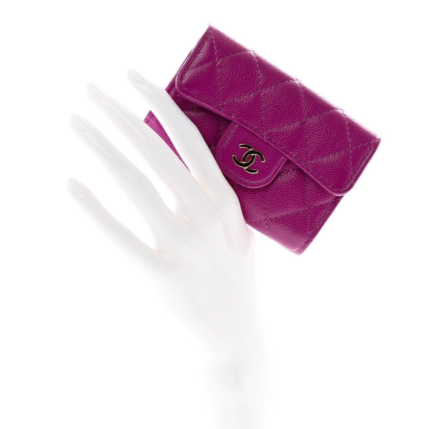 Caviar Quilted Classic 4 Key Holder Wallet Dark Pink