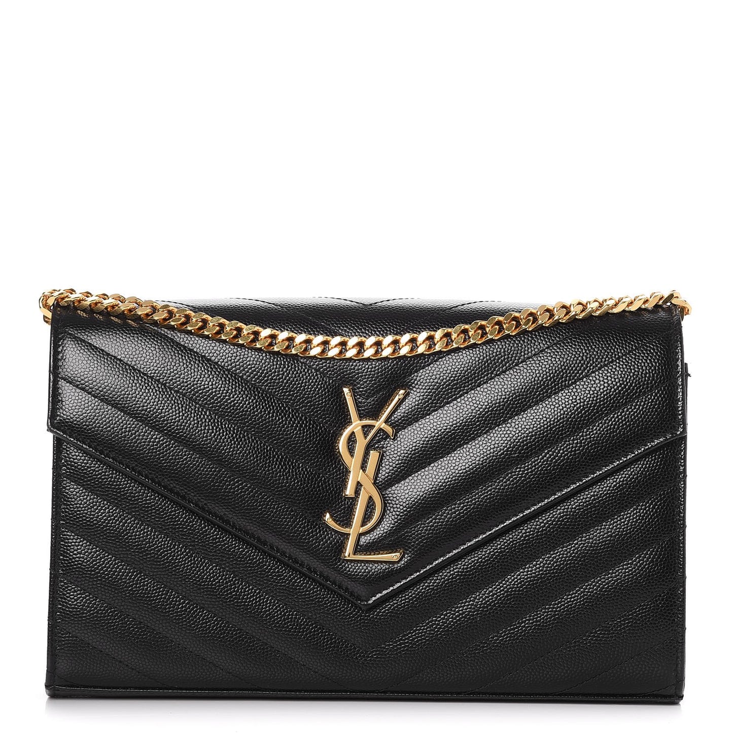 Grain De Poudre Matelasse Chevron Monogram Chain Wallet Black
