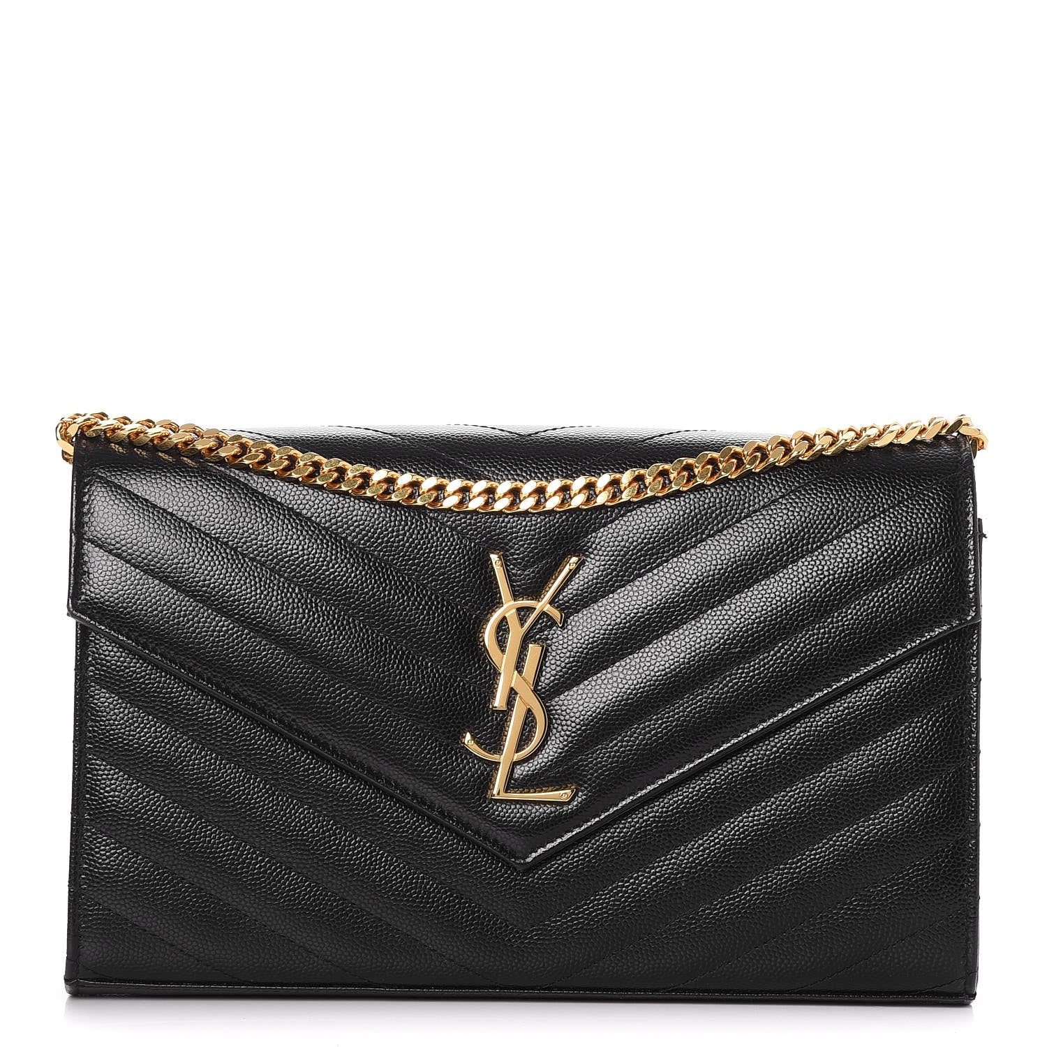 Saint Laurent Grain De Poudre Matelasse Chevron Monogram Chain Wallet Black 1 of 8