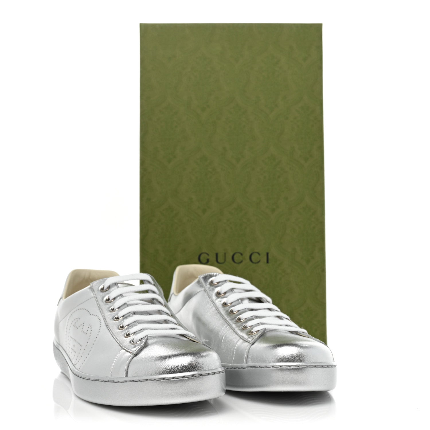 Gucci Metallic Nappa Interlocking G Perforated Mens Ace Sneakers 10 Argento 10 of 10
