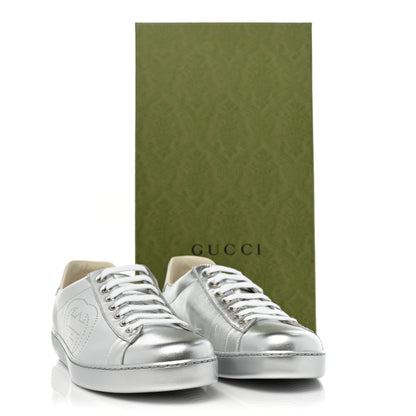 Gucci Metallic Nappa Interlocking G Perforated Mens Ace Sneakers 10 Argento 10 of 10