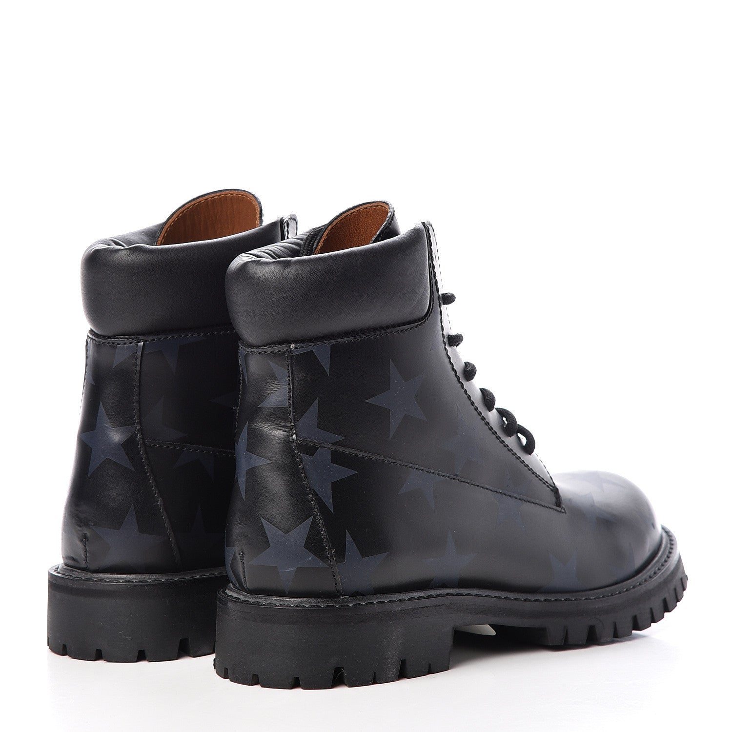Valentino Garavani Calfskin Hologram Star Print Combat Boots 36.5 Black Marine 4 of 9