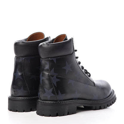 Valentino Garavani Calfskin Hologram Star Print Combat Boots 36.5 Black Marine 4 of 9