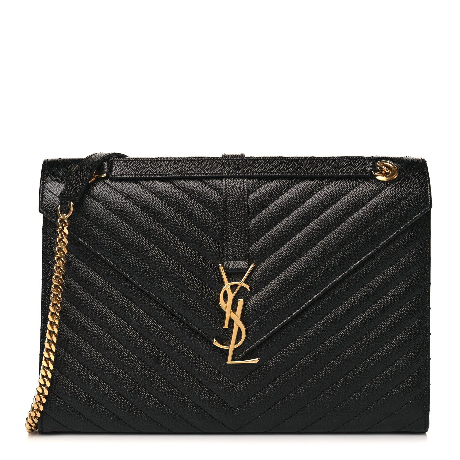 Saint Laurent Grain De Poudre Matelasse Chevron Large Monogram Satchel Black 1 of 9