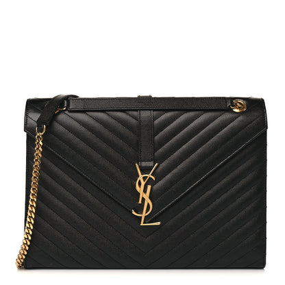 Saint Laurent Grain De Poudre Matelasse Chevron Large Monogram Satchel Black 1 of 9