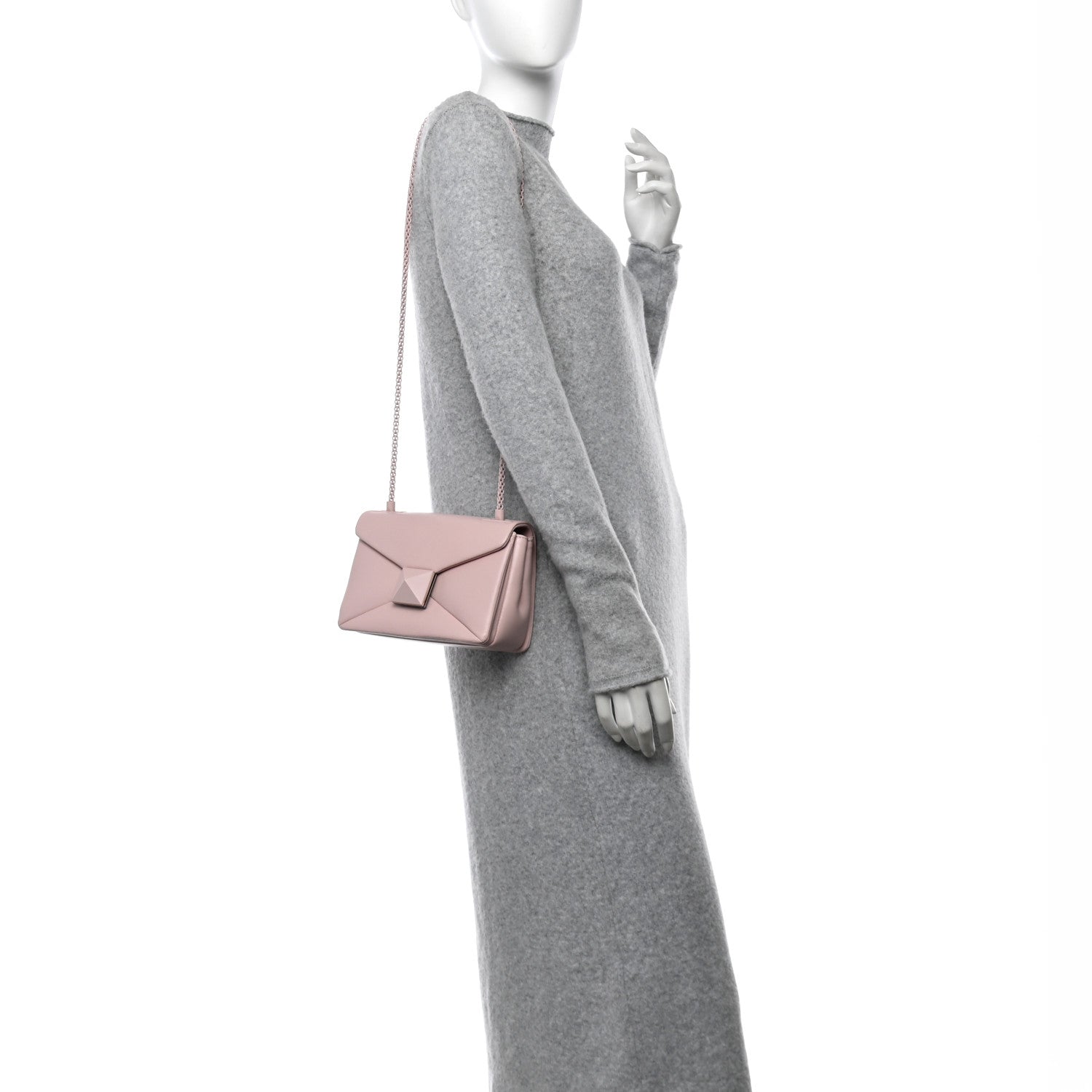 Valentino Garavani Nappa Lacquer Monochrome One Stud Chain Clutch Rose Quartz 2 of 11