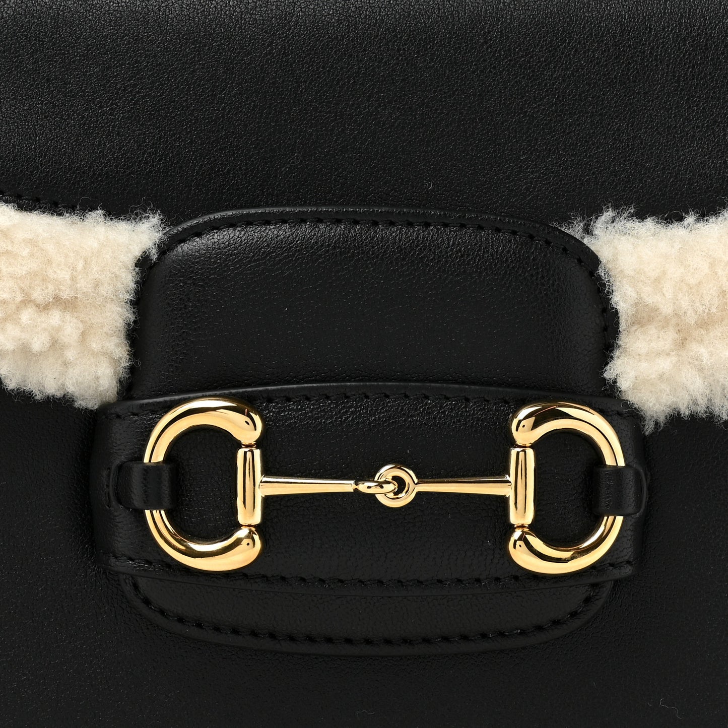 Sakai Be Green Calfskin Shearling Horsebit 1955 Shoulder Bag Black