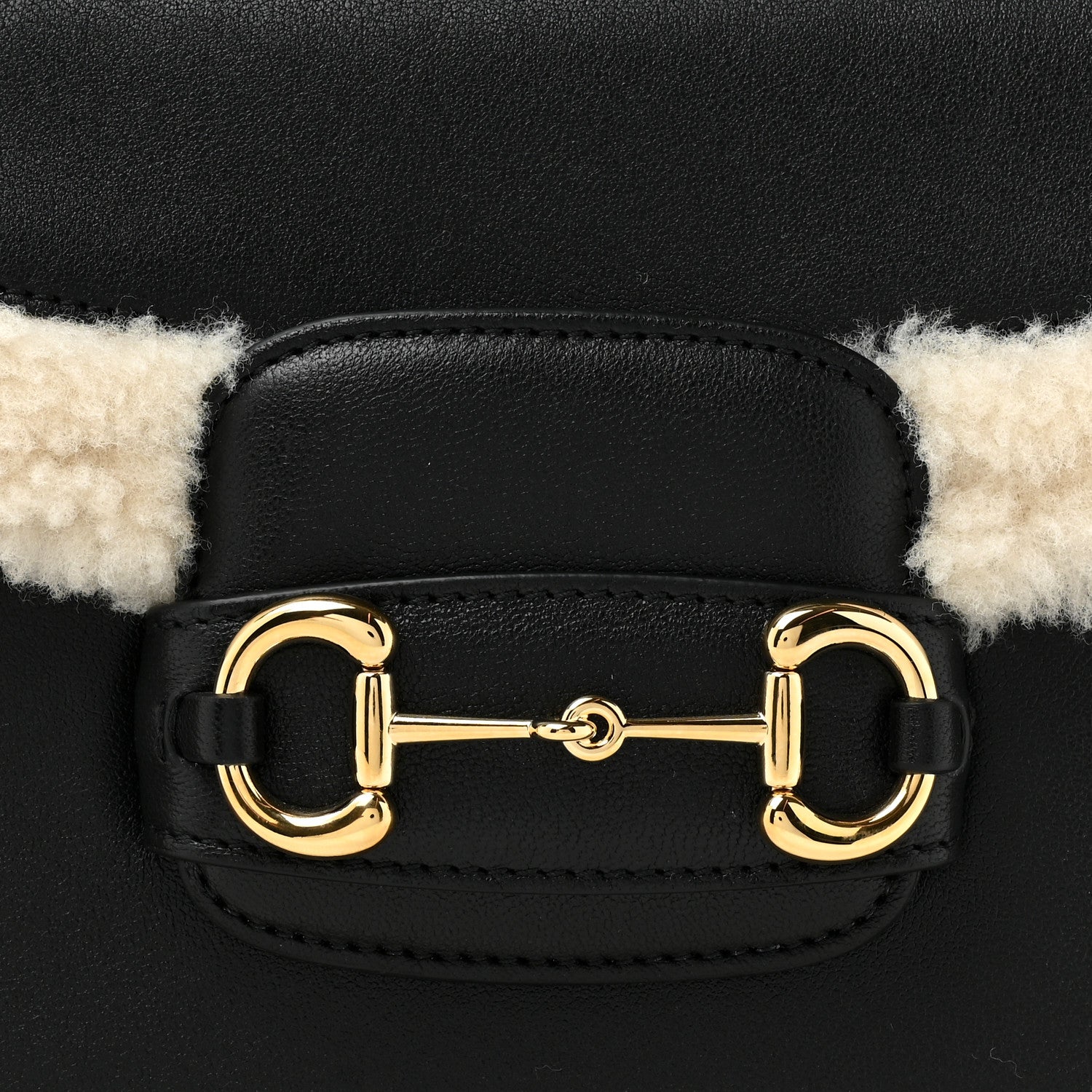 Gucci Sakai Be Green Calfskin Shearling Horsebit 1955 Shoulder Bag Black 9 of 12