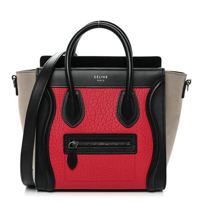 Celine Bullhide Calfskin Nubuck Nano Tri-Color Luggage Bright Red 1 of 11