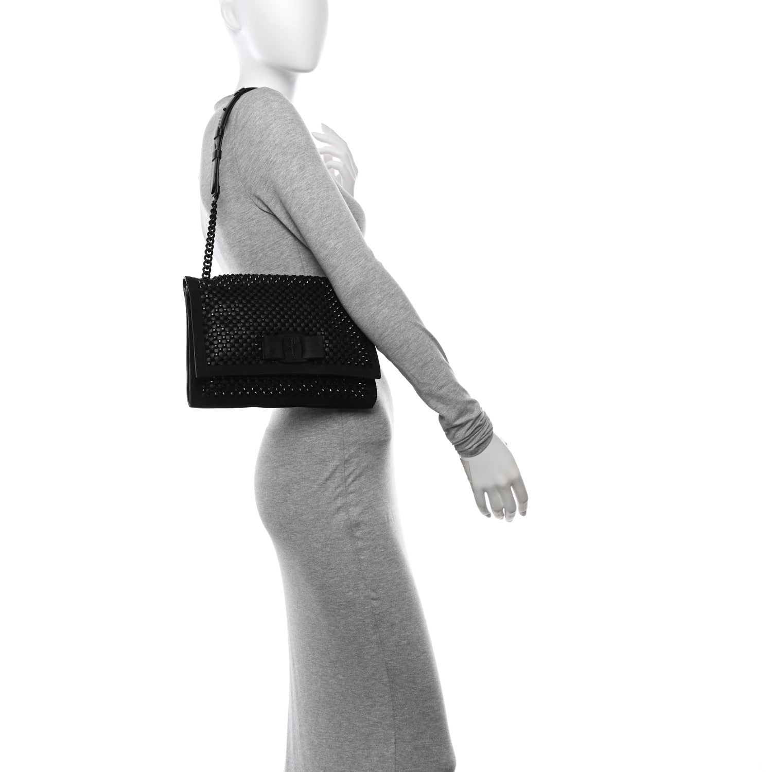 Salvatore Ferragamo Suede Crystal Embellished Small Viva Bow Shoulder Bag Black 2 of 11