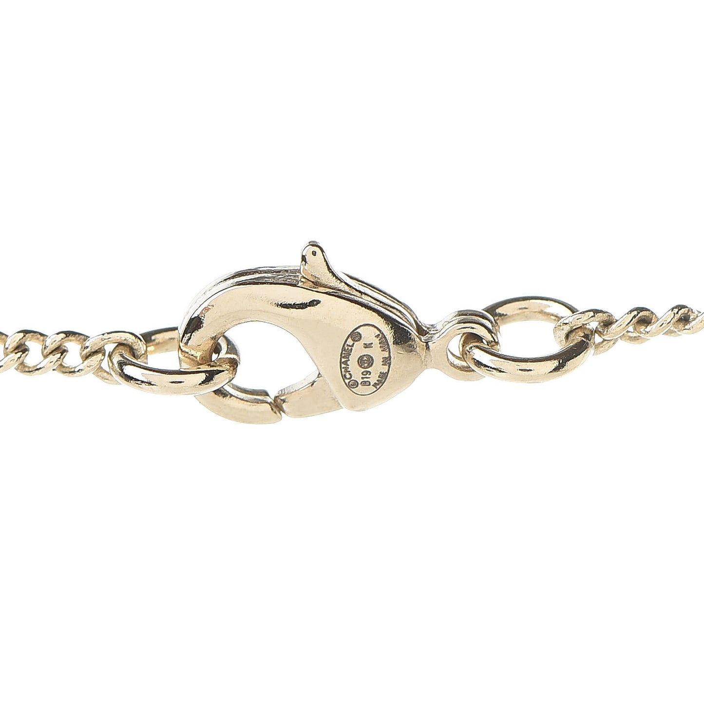 Pearl Crystal Baguette CC Pendant Necklace Gold