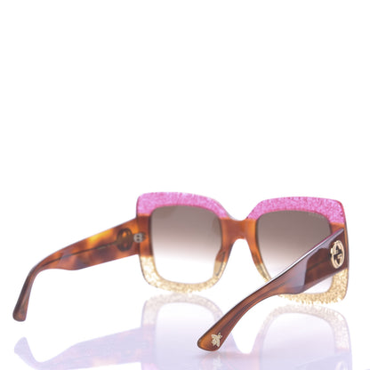 Gucci Acetate Square Frame Sunglasses GG0083S Glitter Pink Multi 4 of 7
