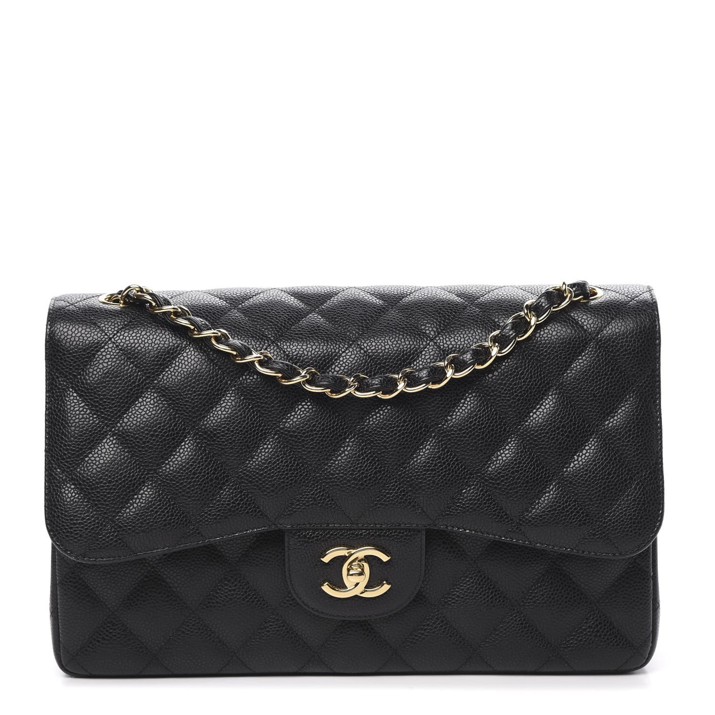 Caviar Quilted Jumbo Double Flap Black