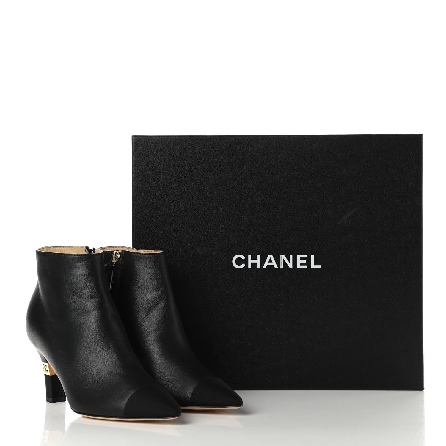 Chanel Lambskin Grosgrain Cap Toe Short Ankle Boots 36 Black 9 of 9