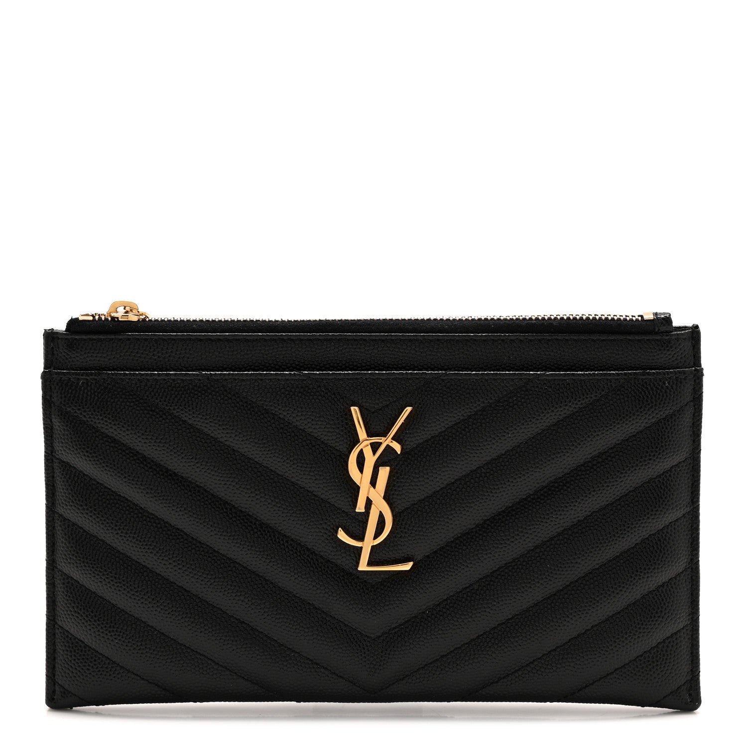 Saint Laurent Grain De Poudre Chevron Monogram Bill Pouch Black 1 of 8