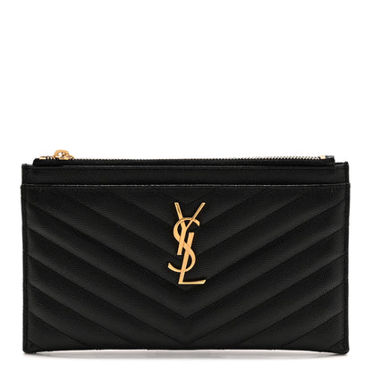 Saint Laurent Grain De Poudre Chevron Monogram Bill Pouch Black 1 of 8