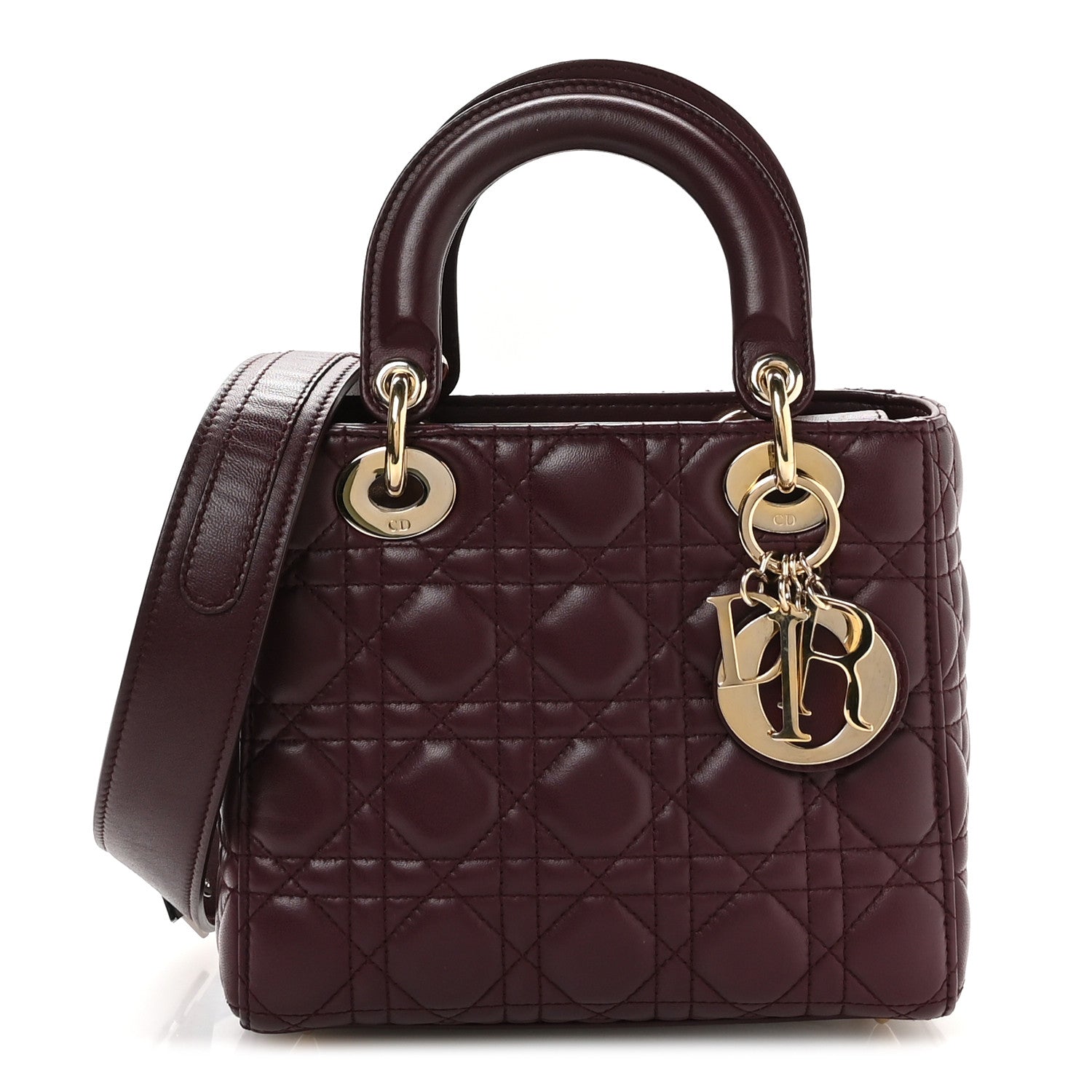 Christian Dior Lambskin Cannage Small Lucky Badges My Lady Dior Burgundy 1 of 11