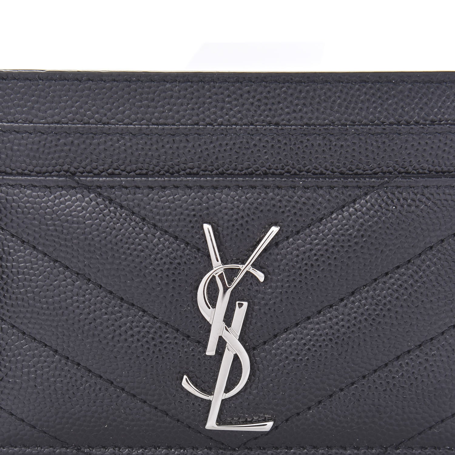 Saint Laurent Grain De Poudre Matelasse Chevron Monogram Credit Card Case Black 5 of 9