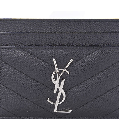 Saint Laurent Grain De Poudre Matelasse Chevron Monogram Credit Card Case Black 5 of 9