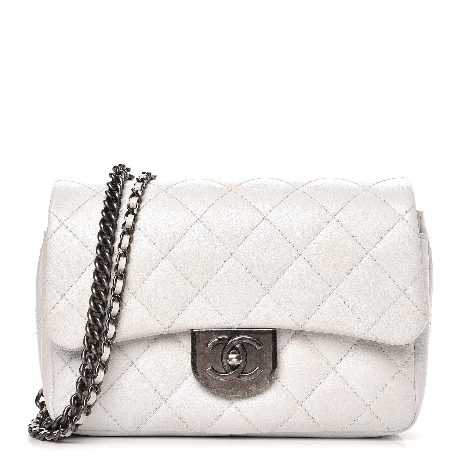 Chanel Shiny Goatskin Quilted Small Double Carry Waist Chain Flap White 4 of 10