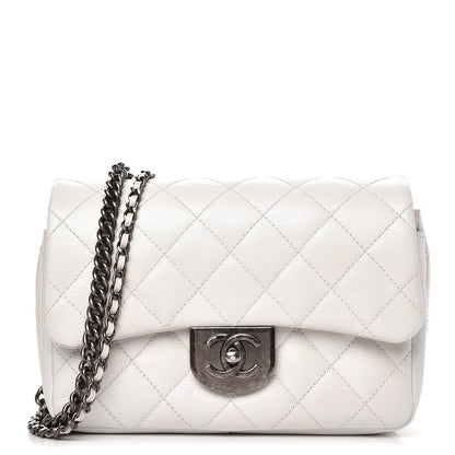 Chanel Shiny Goatskin Quilted Small Double Carry Waist Chain Flap White 4 of 10