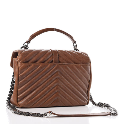 Saint Laurent Calfskin Matelasse Chevron Monogram Medium College Bag Cognac 3 of 20