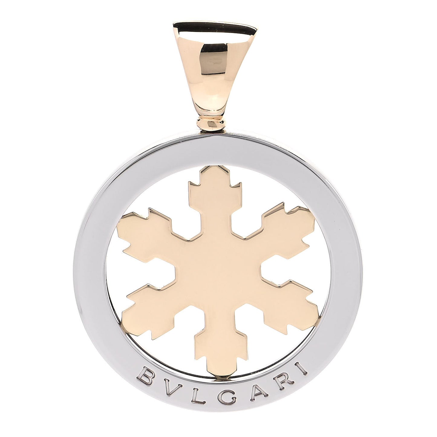 Stainless Steel 18K Yellow Gold Tondo Snowflake Pendant