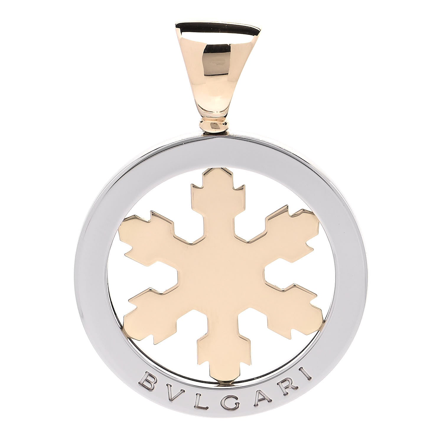 Bulgari Stainless Steel 18K Yellow Gold Tondo Snowflake Pendant 1 of 4