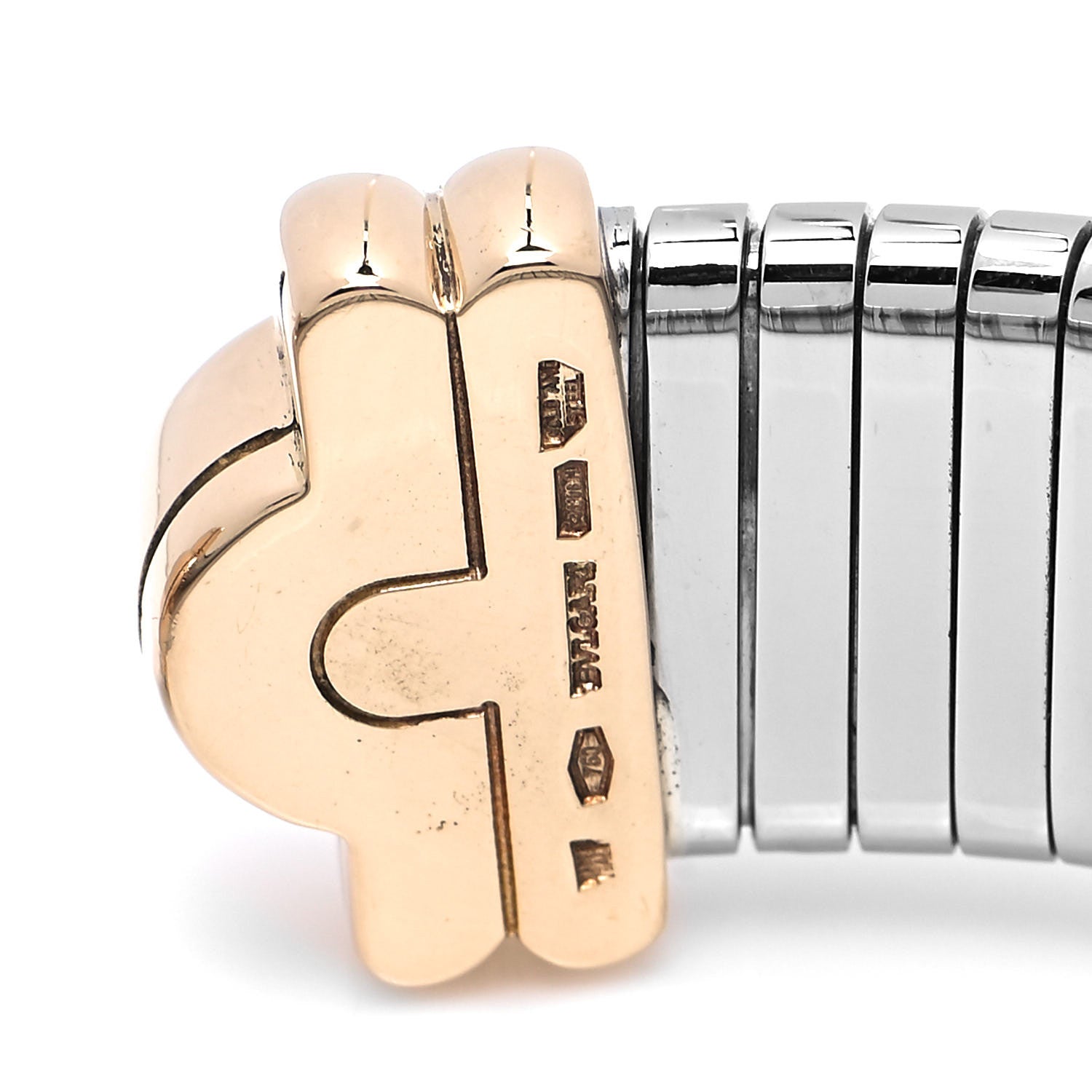 Bulgari Stainless Steel 18K Yellow Gold Wide Tubogas Bracelet 4 of 5
