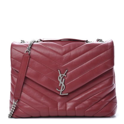 Saint Laurent Calfskin Y Quilted Monogram Medium Loulou Chain Satchel Lipstick Red 1 of 17