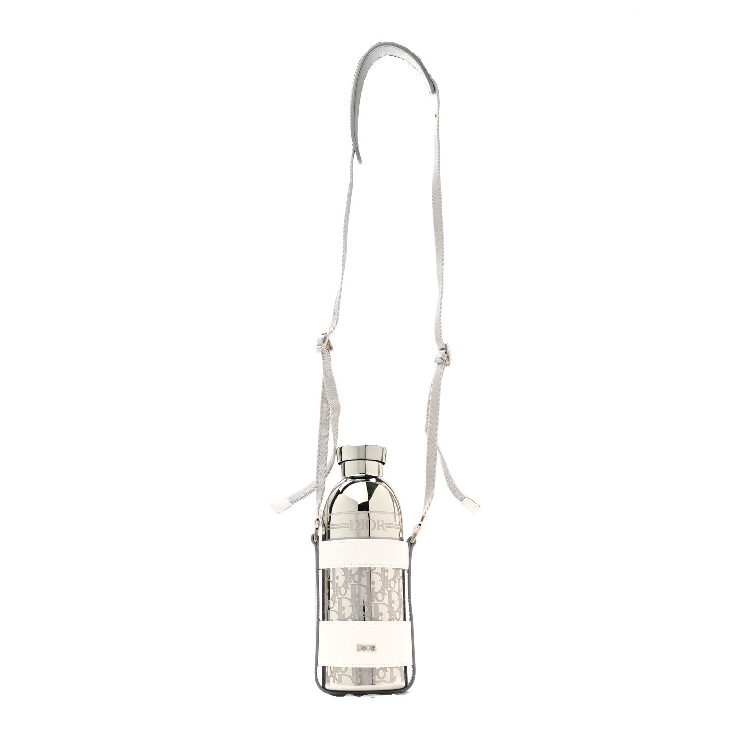 Christian Dior Oblique Stainless Steel Grained Calfskin Aqua Bottle With Shoulder Strap Off White 1 of 11