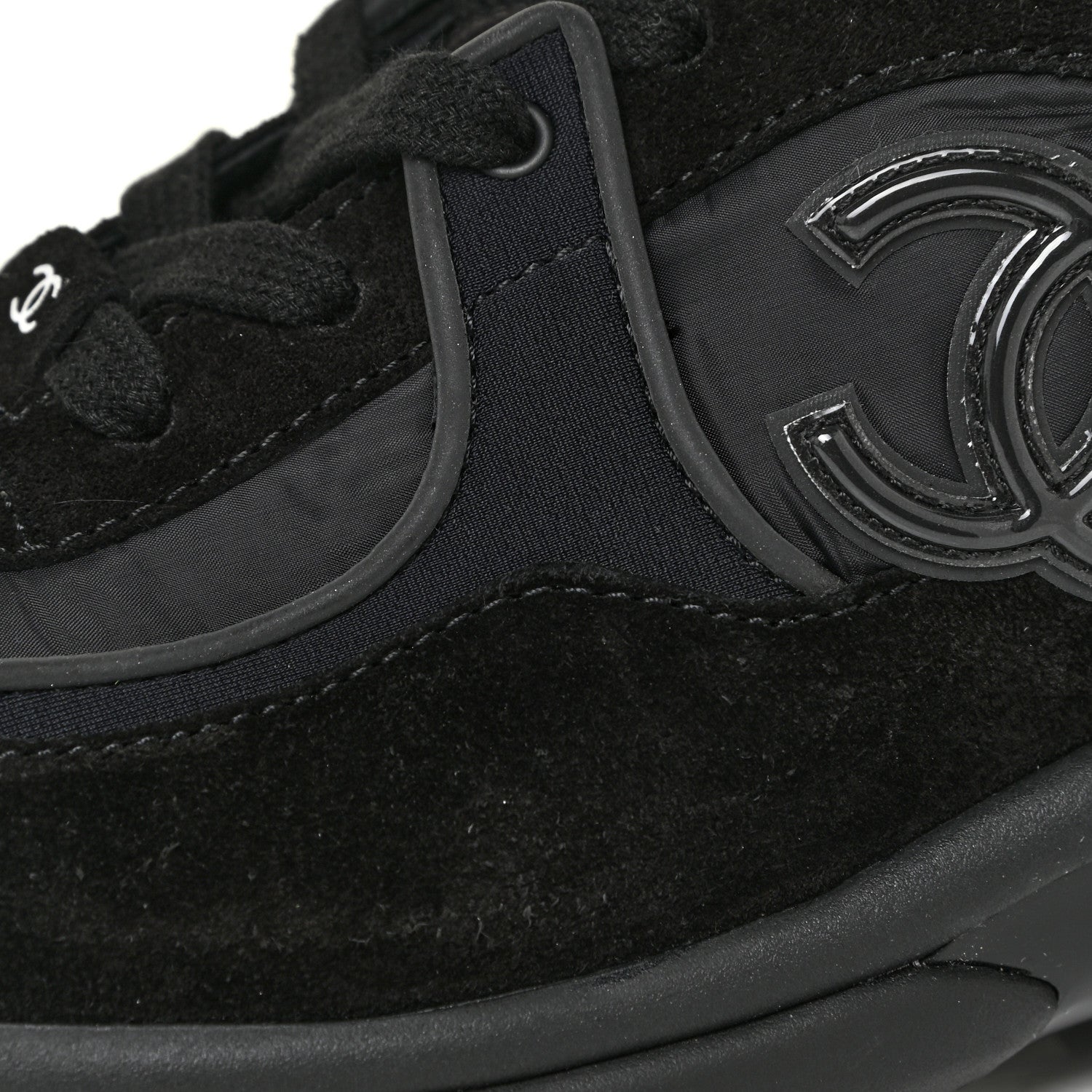 Chanel Nylon Calfskin Suede Calfskin CC Sneakers 39.5 Black 8 of 14