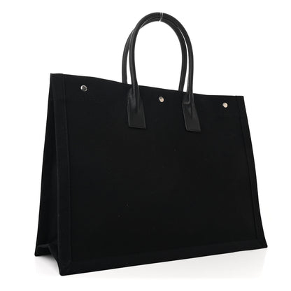 Saint Laurent Linen Calfskin Rive Gauche Tote Black 3 of 12