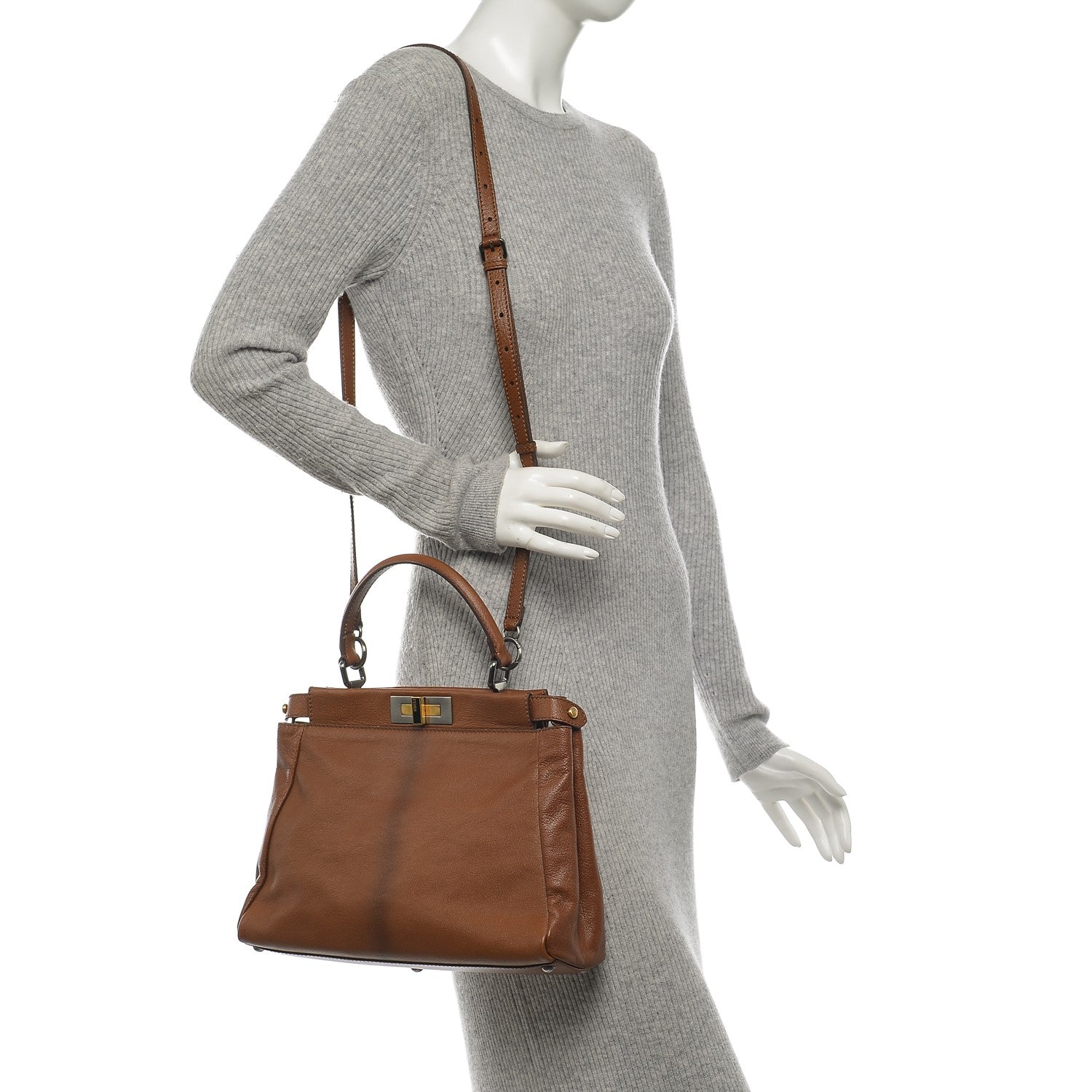 Fendi Goatskin Snakeskin Medium Peekaboo Iconic Satchel Brown 2 of 6