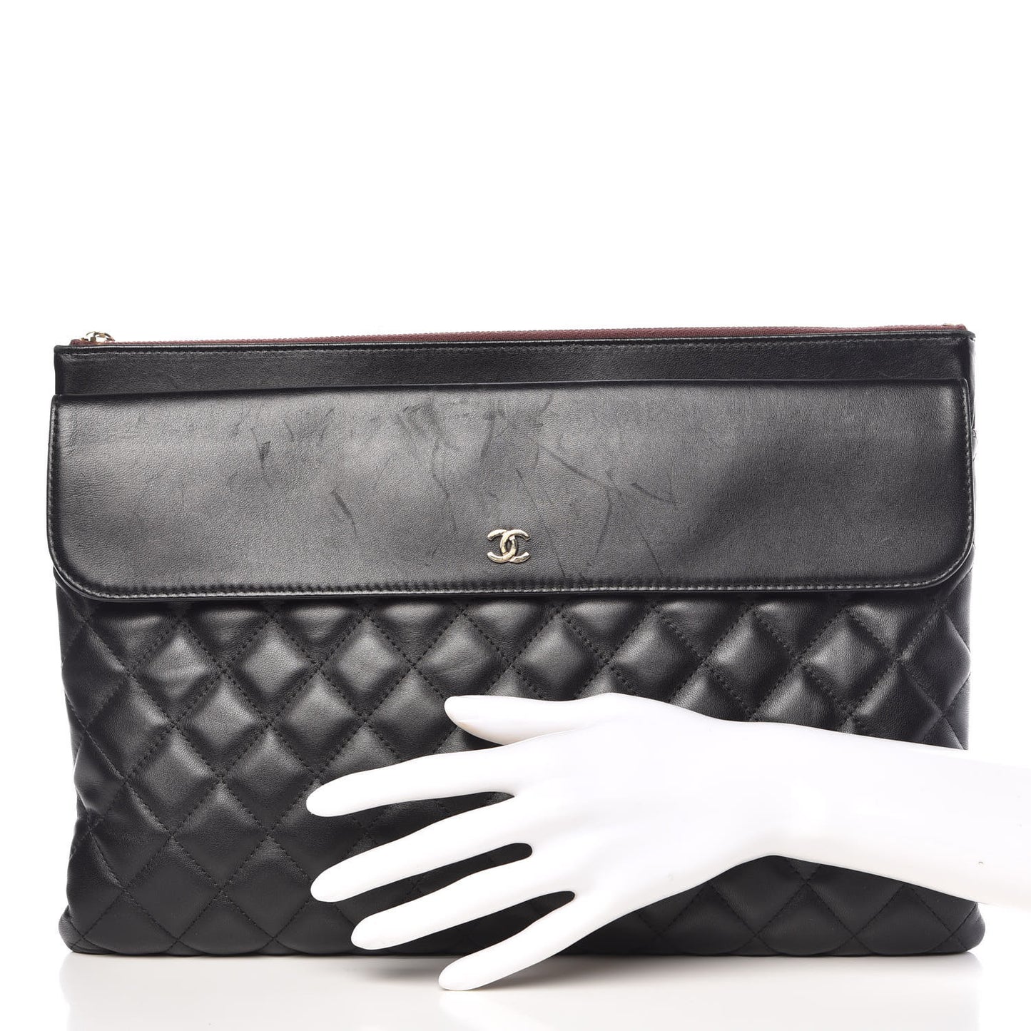 Lambskin Quilted Large Flap Cosmetic Case Black
