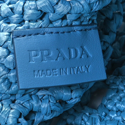 Prada Yarn Raffia Effect Crochet Logo Embroidered Tote Bag Celeste 6 of 10