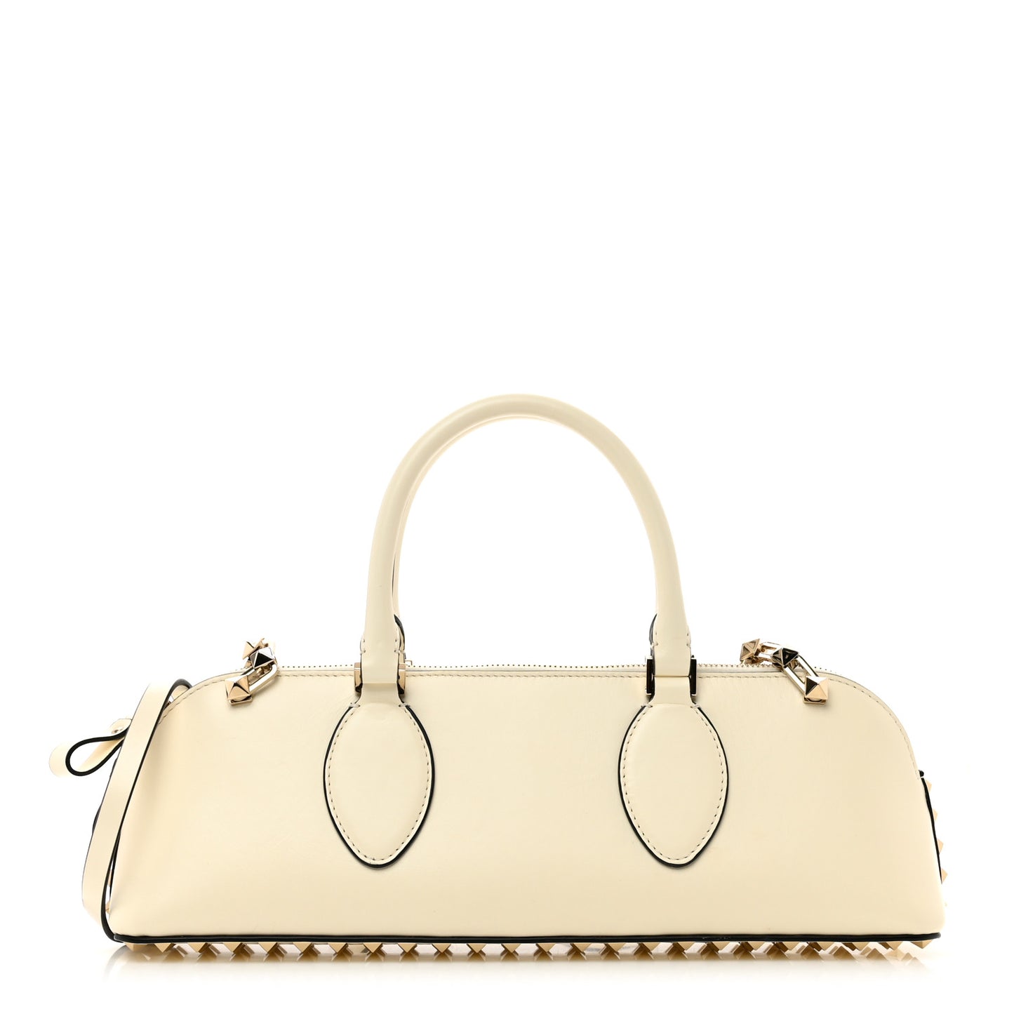 Smooth Calfskin Rockstud East West Top Handle Bag Ivory