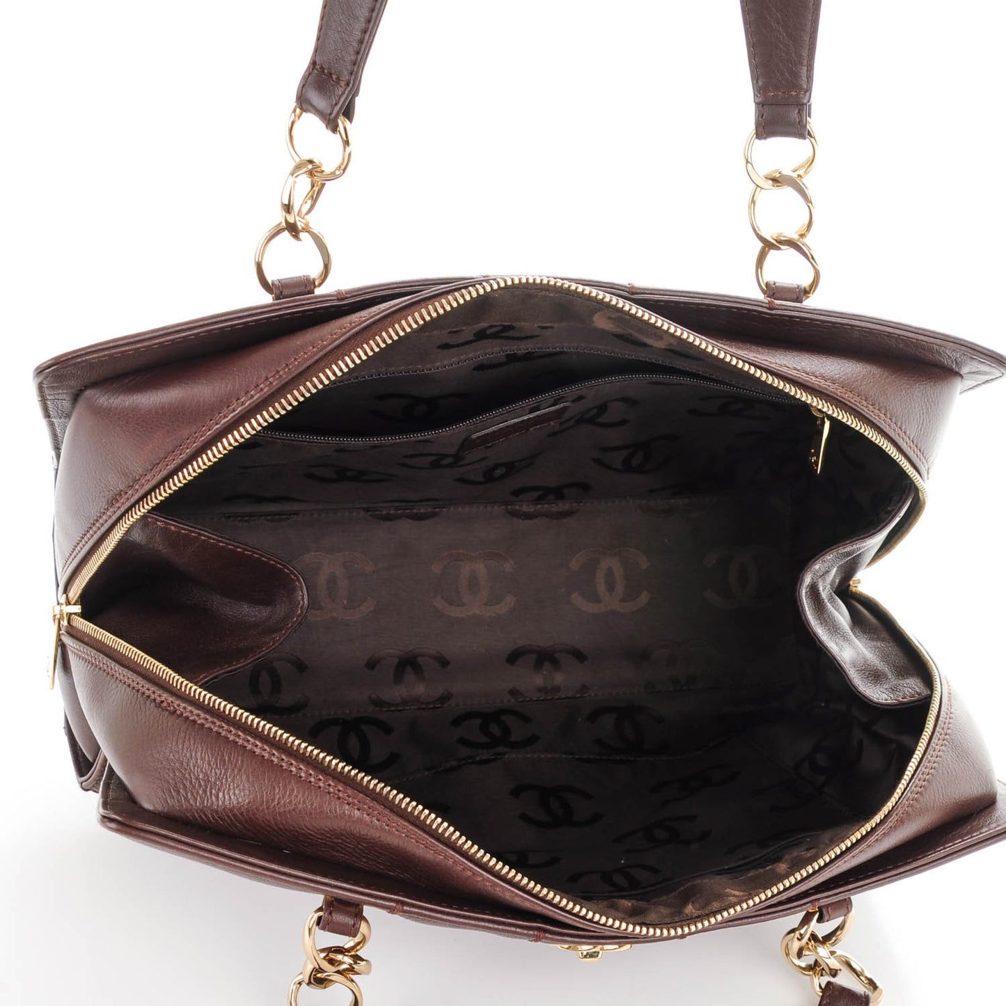 Calfskin Chocolate Bar Quilted Shoulder Bag Brown