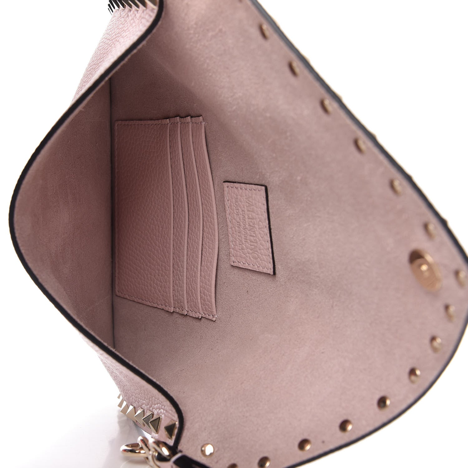 Valentino Garavani Pebbled Calfskin Medium Rockstud Envelope Flat Wristlet Pouch Water Rose 5 of 9