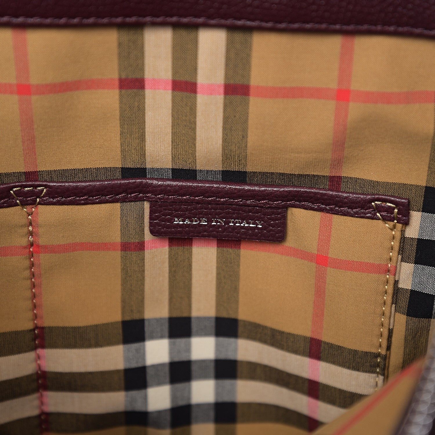 Burberry Derby Calfskin House Check Medium Banner Tote Burgundy 6 of 9