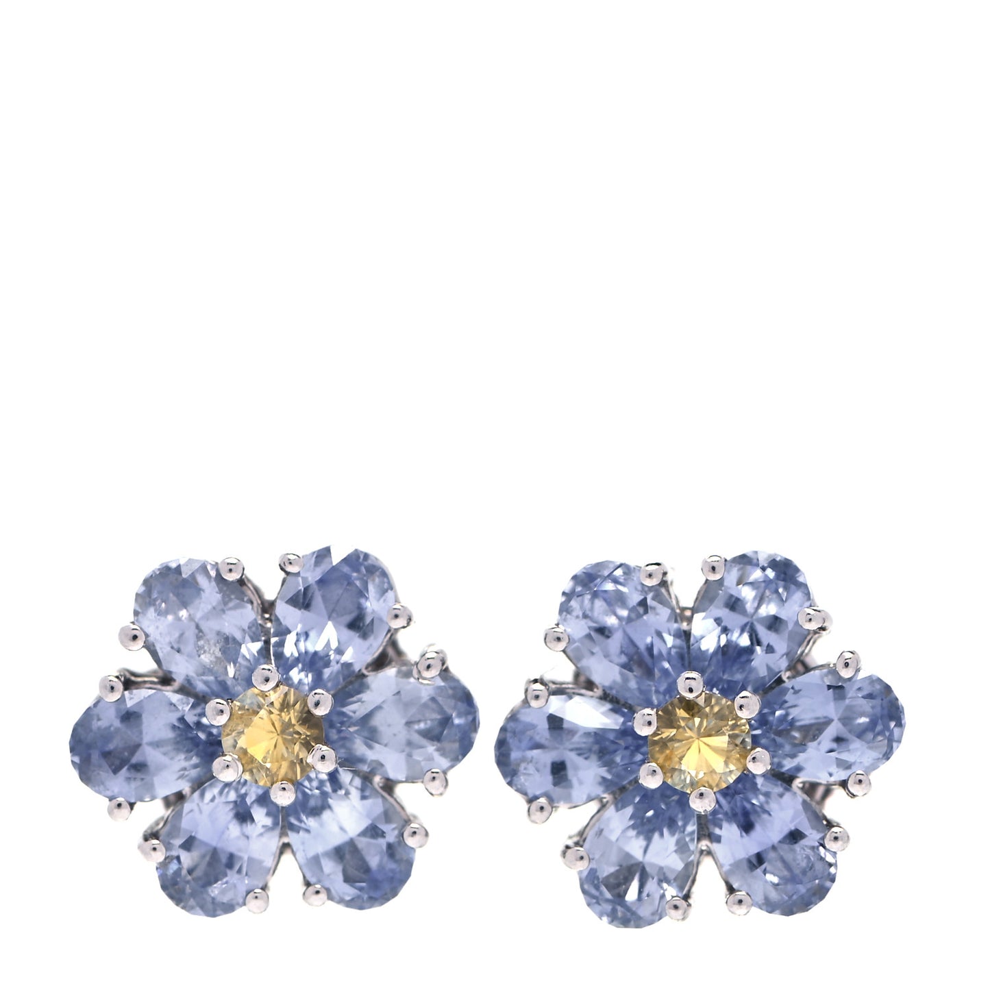 Platinum Blue Yellow Sapphire Flower Earrings