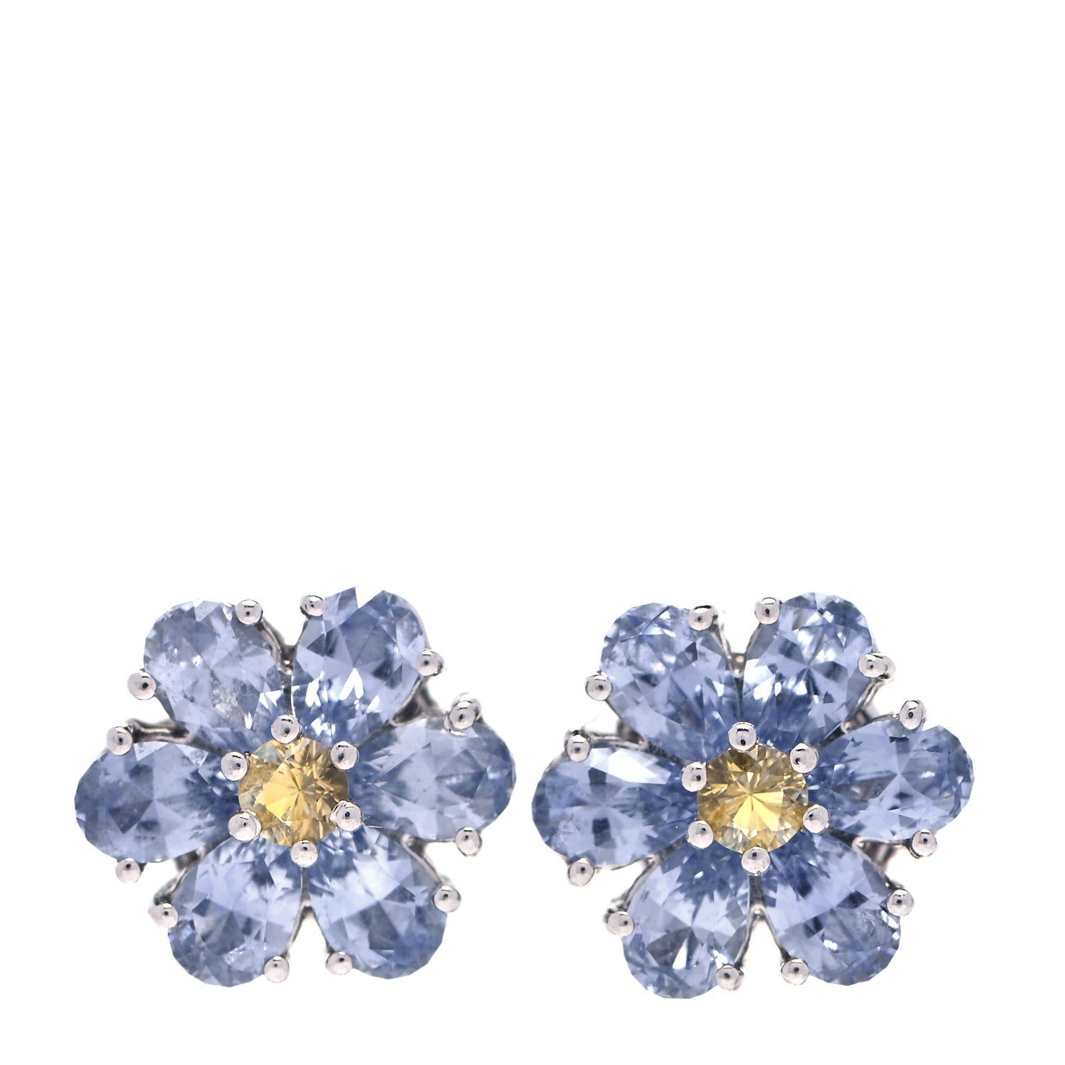 Tiffany Platinum Blue Yellow Sapphire Flower Earrings 1 of 4