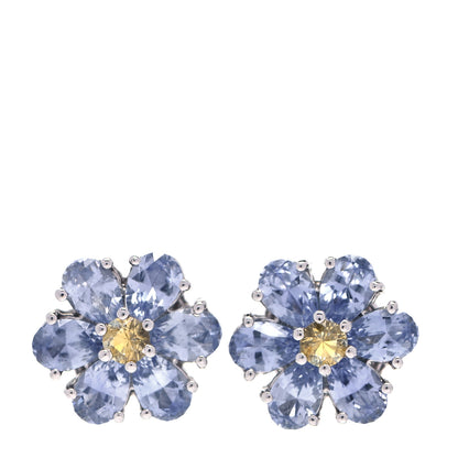 Tiffany Platinum Blue Yellow Sapphire Flower Earrings 1 of 4